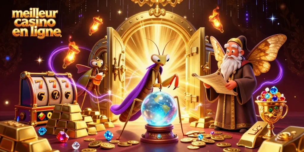 Découvrez le meilleur casino en ligne avec des lots d'or, des rouleaux de machines à sous et des gemmes scintillantes.