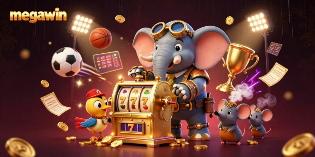Mengoperasikan mesin slot megawin dengan karakter gajah steampunk yang ceria dan elemen kasino lainnya