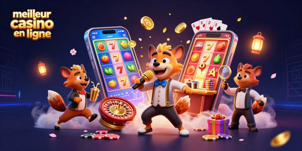 Vivez le meilleur casino en ligne avec une scène animée de hyènes dans une soirée comique.
