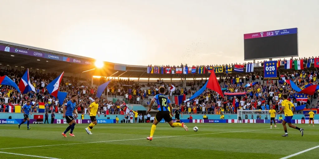 Jadwal Piala Dunia 2026 menunjukkan penggemar sepak bola bersorak di stadion yang penuh semangat.
