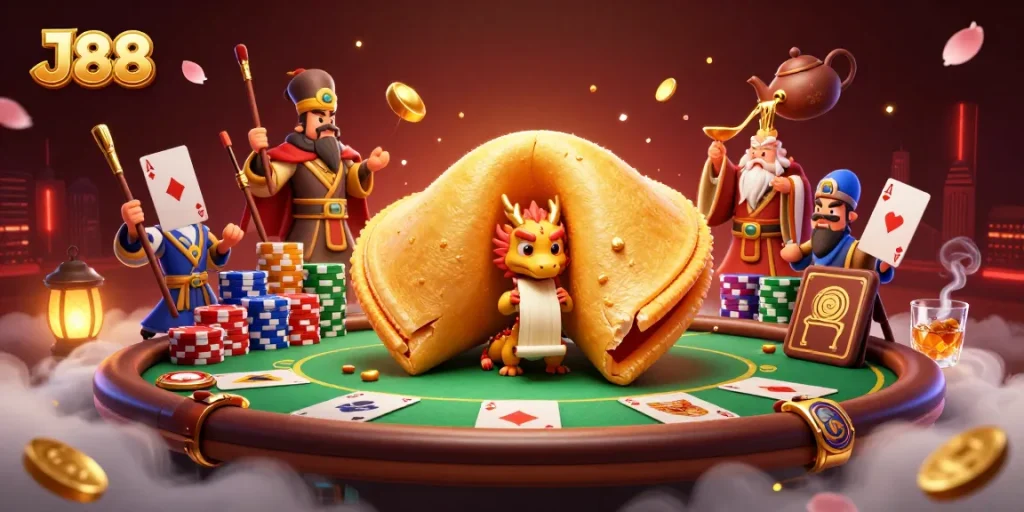 Engage with J88 as a tiny wise dragon reveals fortunes amidst poker excitement.
