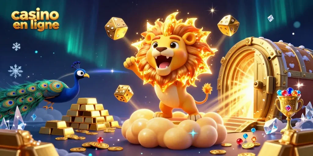 Découvrez le lion du soleil et les dés dorés au casino en ligne, ambiance riche et dynamique.
