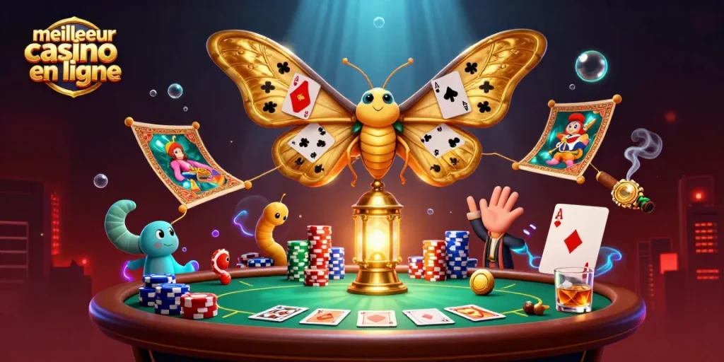 Admirez l'illustration 3D du meilleur casino en ligne avec des éléments de jeu captivants.