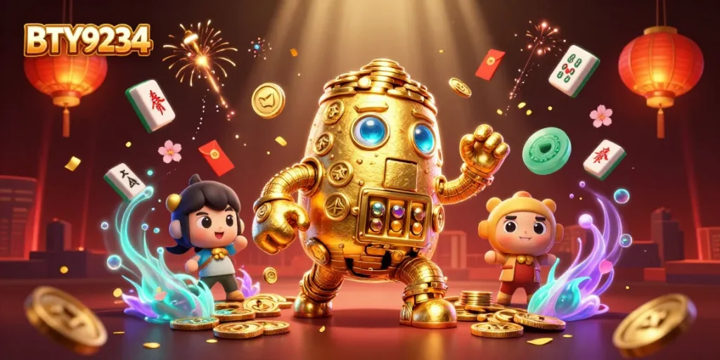 Experience the excitement of BTY9234 with dynamic golden golem and casino-themed elements.