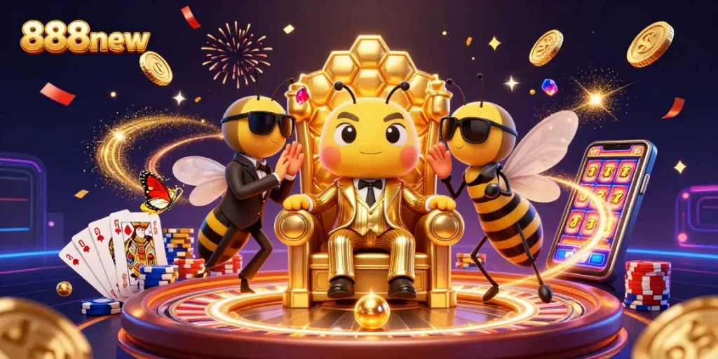 Engage your luck at 888new as the cartoon characters celebrate with dynamic casino elements.