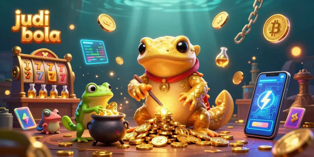 Play judi bola winning strategies in a vibrant casino scene with the giant golden salamander alchemist.