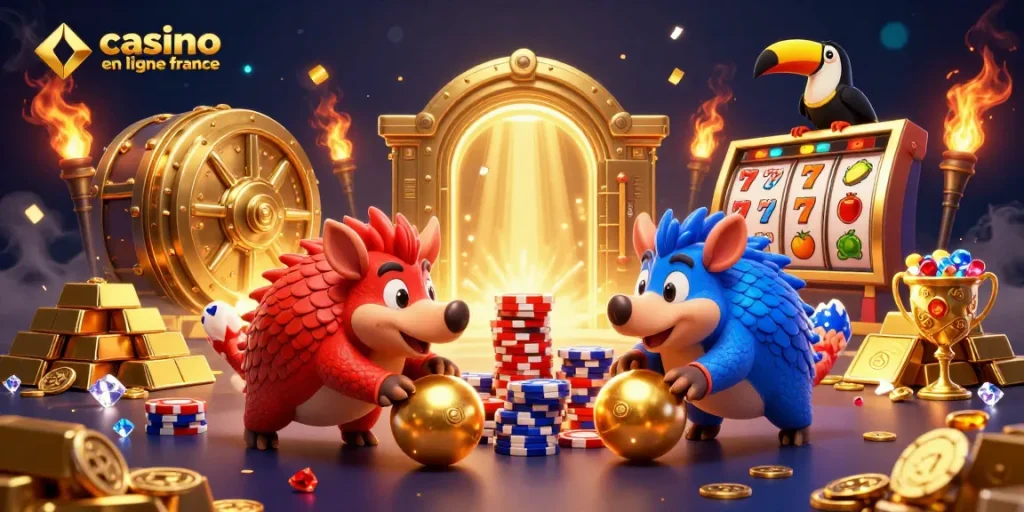 Jouez sur le casino en ligne France avec des pangolins rivaux dans un cadre rempli de trésors scintillants.