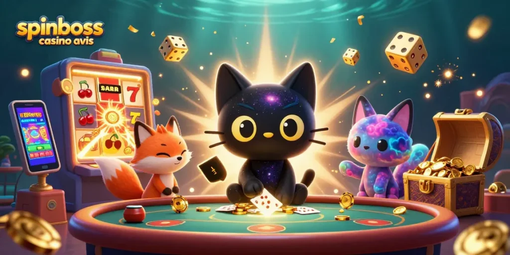 Découvrez le jeu dynamique sur spinboss casino avis avec un chat gravitationnel et un renard nébuleux.