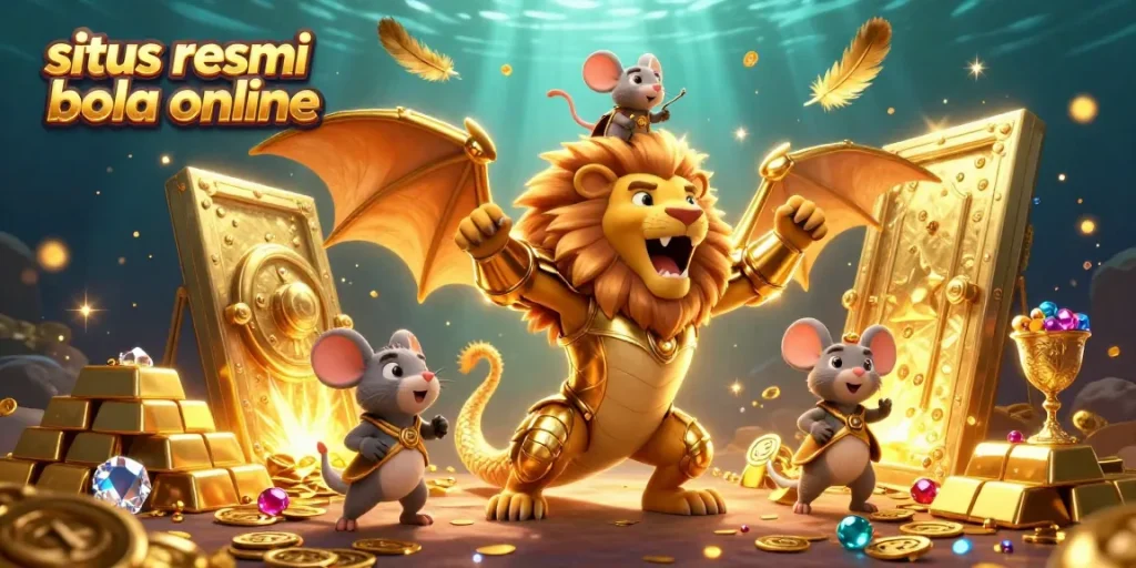 Experience the thrill of situs resmi bola online with a majestic chimera and treasures shining during gameplay.