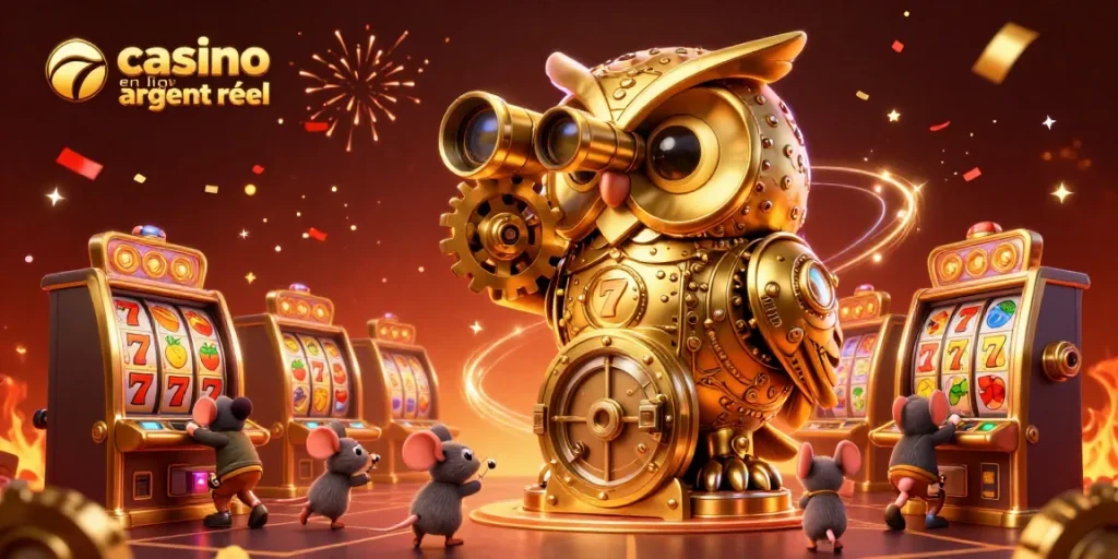 Jouer dans un casino en ligne argent réel avec des machines à sous et une ambiance festive.