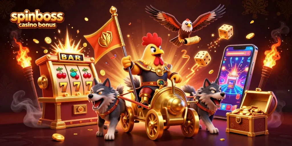 Explorez le bonus spinboss casino avec cette illustration captivante représentant un combat épique.