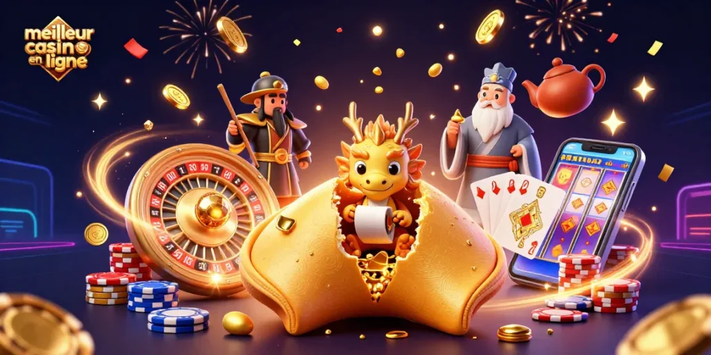 Gagnez au meilleur casino en ligne avec une illustration 3D captivante de jeux de casino.