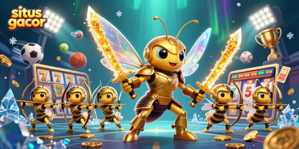 Experience exciting gameplay with situs gacor featuring a giant hornet in a dynamic casino scene.