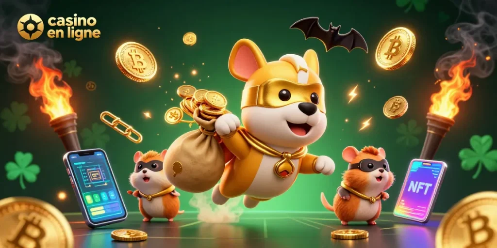Jouez sur casino en ligne avec un chien super-héros et un hamster dans un décor dynamique.