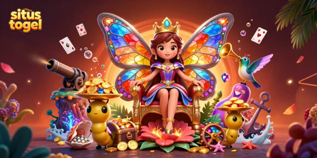 Menggambarkan situs togel dengan warna cerah dan karakter segar, ilustrasi 3D menawan.