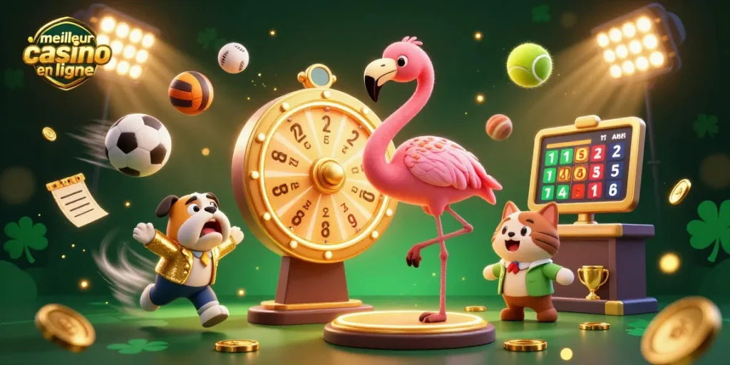 Participez à l’excitation du meilleur casino en ligne avec un animateur, un bulldog et un assistant félin révélant des prix.