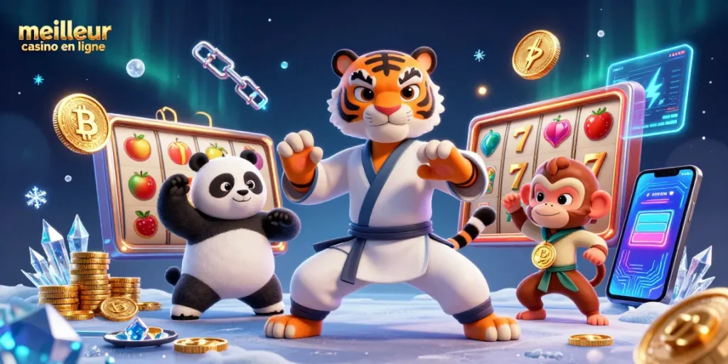 Plongez dans l'aventure du meilleur casino en ligne avec un tigre kung fu, un panda disciple et un singe gourmand.