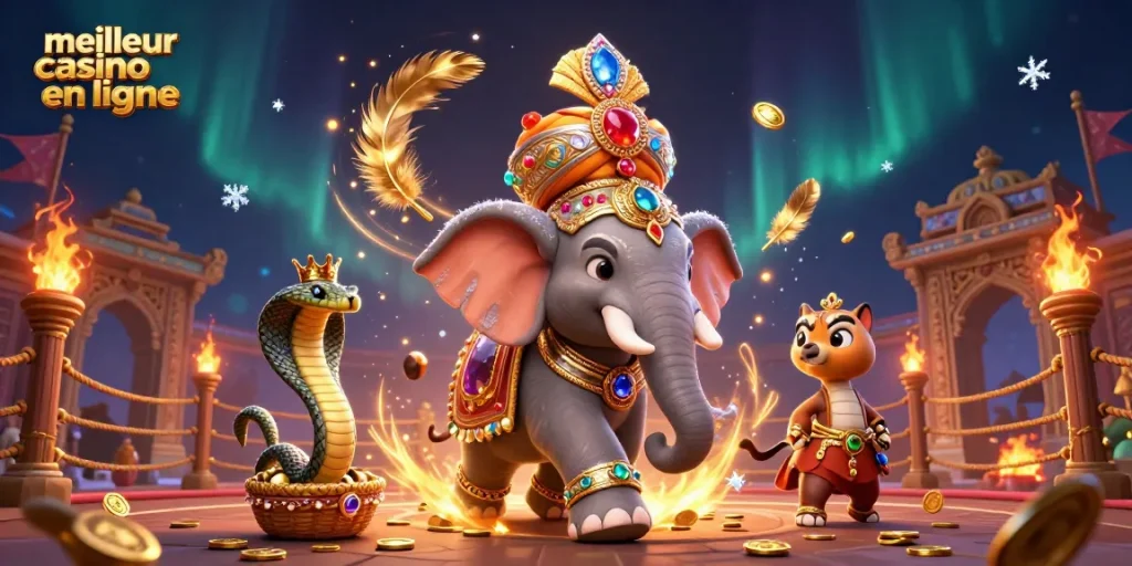 Découvrez le meilleur casino en ligne avec un tigre maharaja, un éléphant et des éléments de jeu dynamiques.