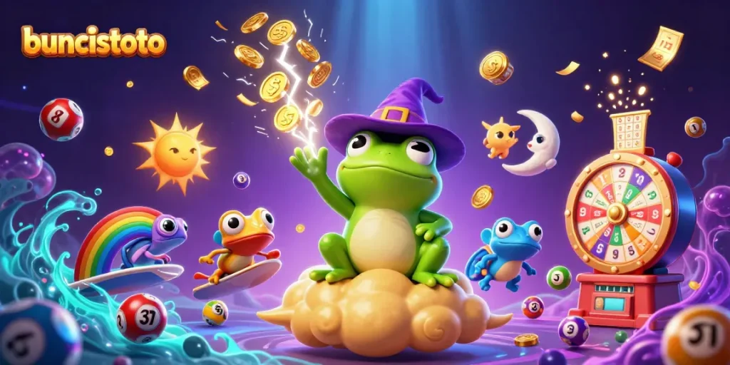 Menangkan jackpot buncistoto dengan keberuntungan dari simbol frog penyihir dan chameleon pelangi.