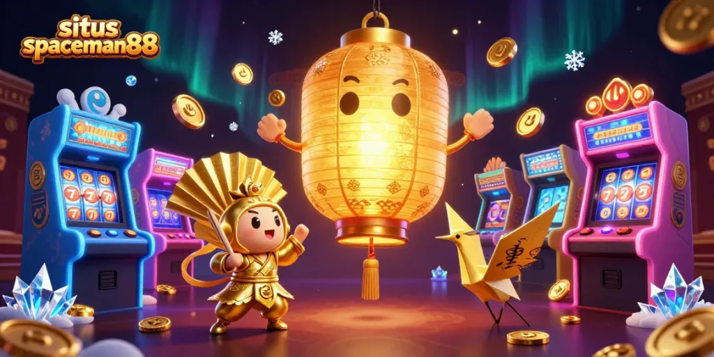 Experience situs spaceman88 with vibrant illustrations of casino elements and lucky motifs.