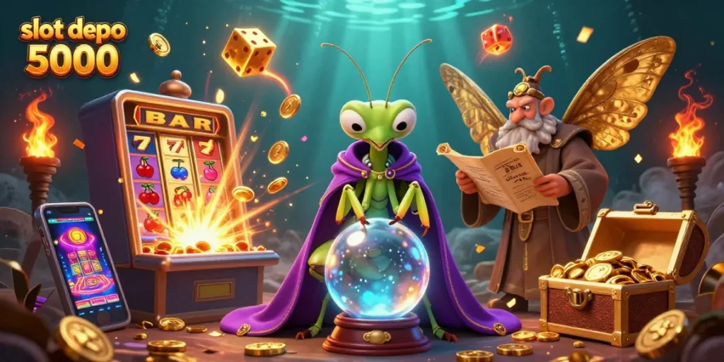 Experience thrilling slot depo 5000 action with a magical fortune teller and dynamic casino elements.
