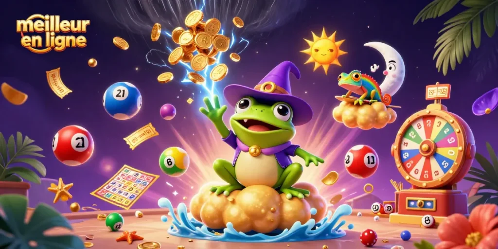 Vivez l'excitation du meilleur casino en ligne avec une illustration colorée de magie et de jeux.