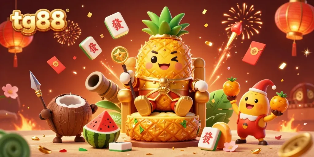 Engage with tg88's vibrant beach casino scene featuring animated characters and dynamic gambling elements.