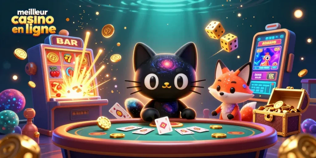 Gagnez au meilleur casino en ligne avec des personnages de jeu captivants et des éléments de casino colorés.