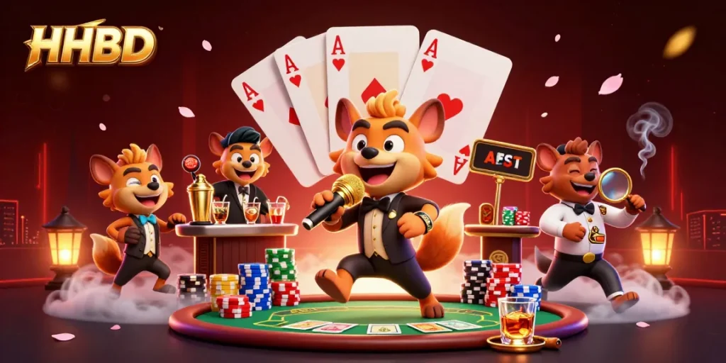 HHBD hyenas entertaining in a lively casino scene, capturing dynamic gambling action.