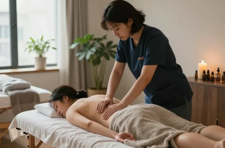 Relaxing 종로출장안마 session in a cozy urban apartment with a professional therapist.