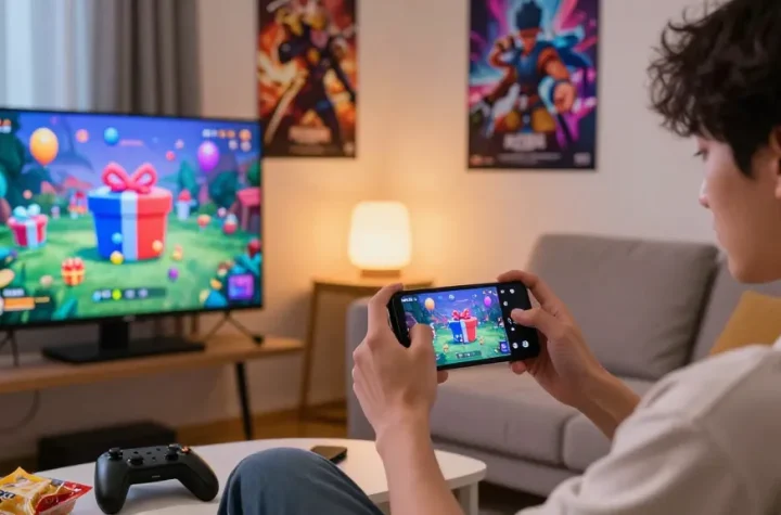 Mango Live diamond top-up experience in a cozy gaming lounge with vibrant decorations and ambient light.