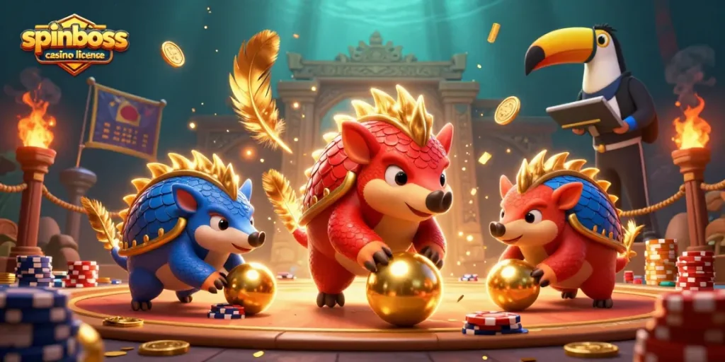 Profitez de l’expérience de jeu au SpinBoss Casino Licence avec des pangolins rivaux et des jetons de poker.