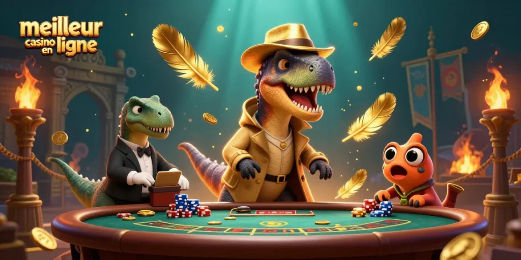 Visualisez un velociraptor au blackjack dans le meilleur casino en ligne, tandis qu'un serveur et un pickpocket rôdent