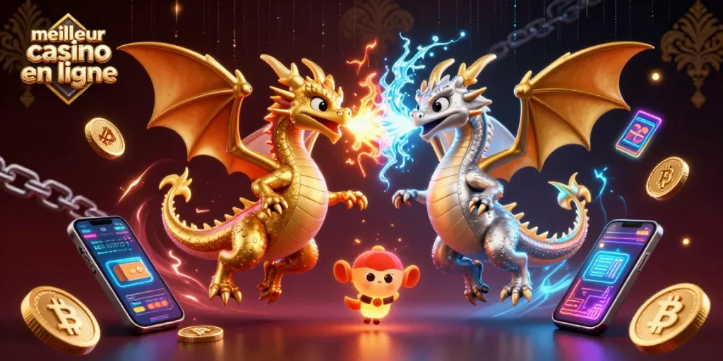 Jouez et gagnez au meilleur casino en ligne avec des dragons et des crypto-monnaies scintillants.