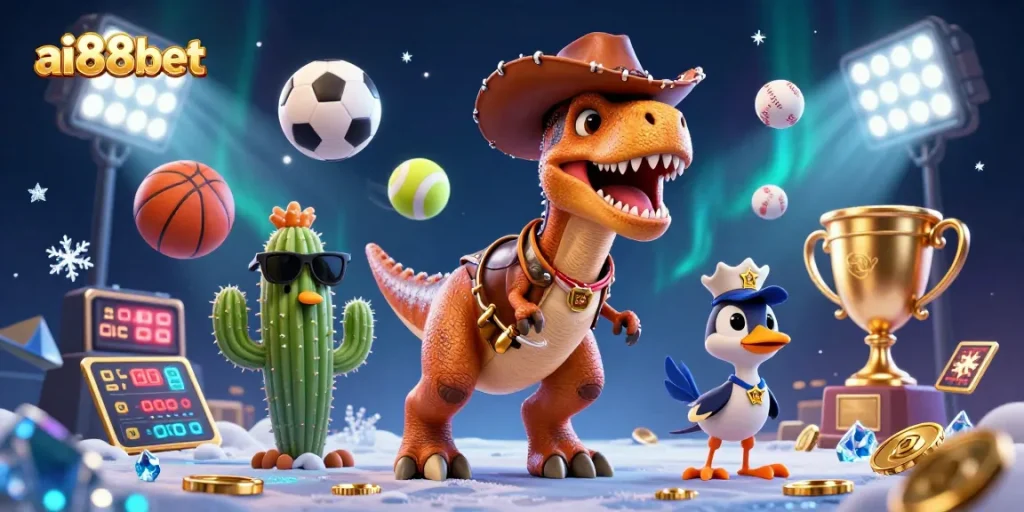 Experience exciting sports betting action with ai88bet in this vibrant 3D illustration.