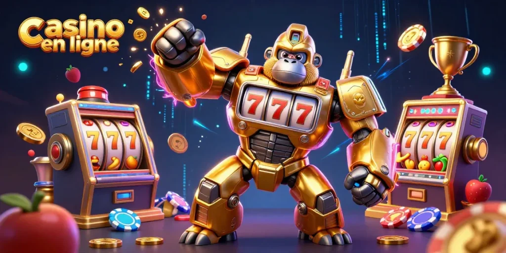 Jouer à des machines de casino en ligne avec un gorille mech excitant et des éléments de jeu dynamiques.