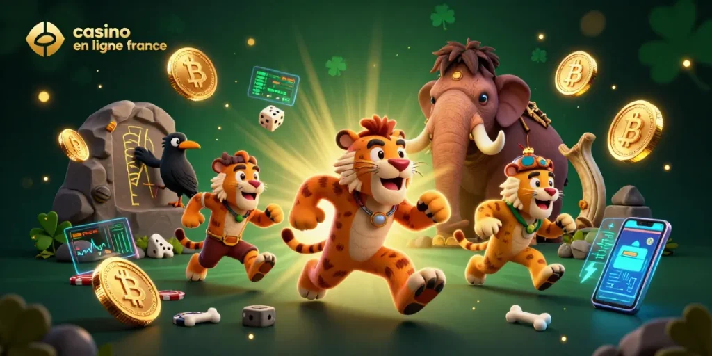 Découvrez l'univers captivant du casino en ligne France avec des personnages cartoon dans une scène animée.