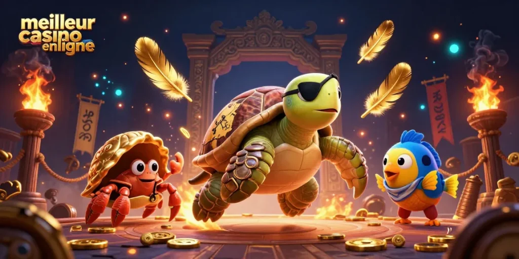 Découvrez le meilleur casino en ligne avec le pirate tortue, le crabe hermite et le poisson perroquet en pleine aventure.