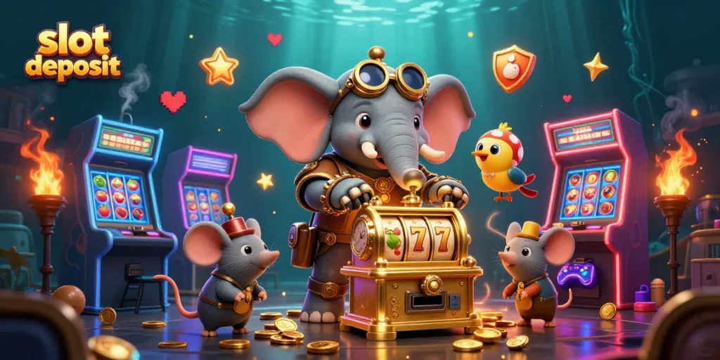 Menangkan slot deposit menarik dengan pemandangan 3D mesin slot berkilau dan elemen permainan seru.